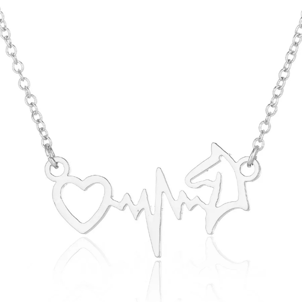 Pretty Silver Electrocardiogram ECG Horse Necklace